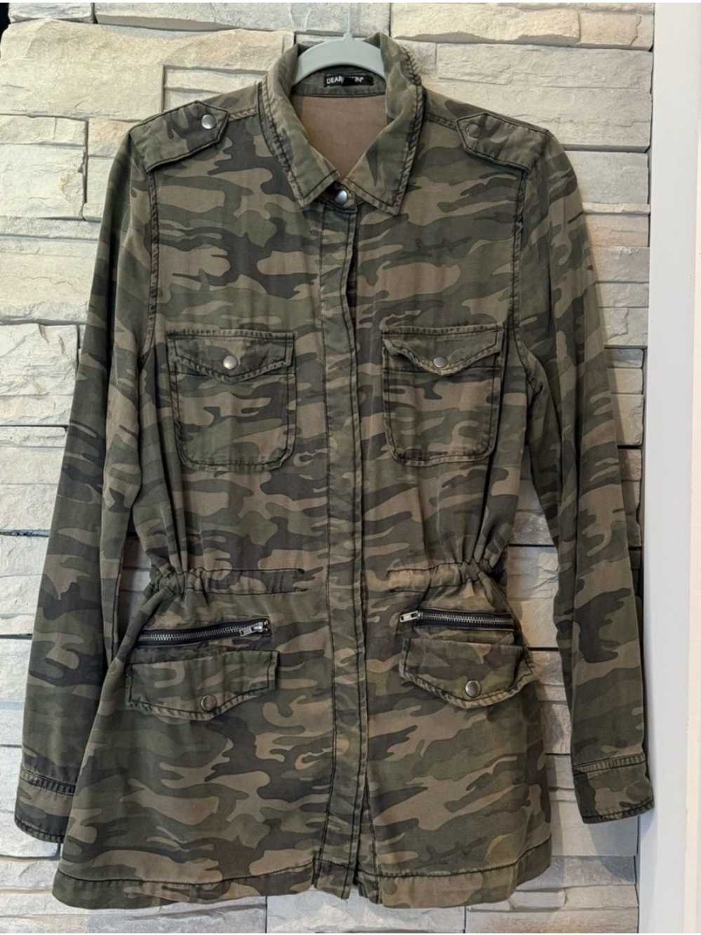 Anthropology Dear John Camo Utility Jacket Military Style Snap Front Women’s Med